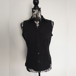 Petite Sophisticate Black Button Down Sleeveless Top